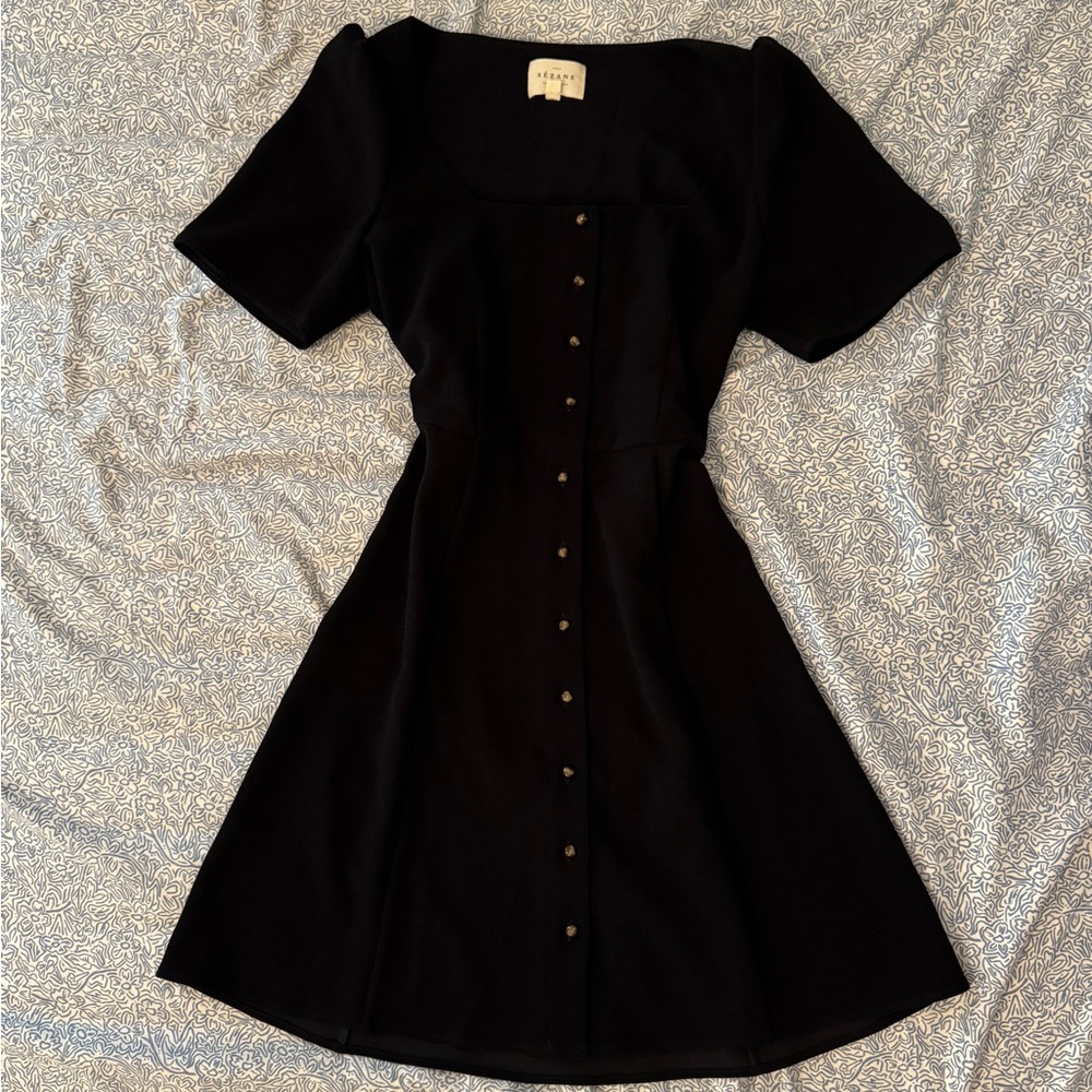Sezane square neck black dress